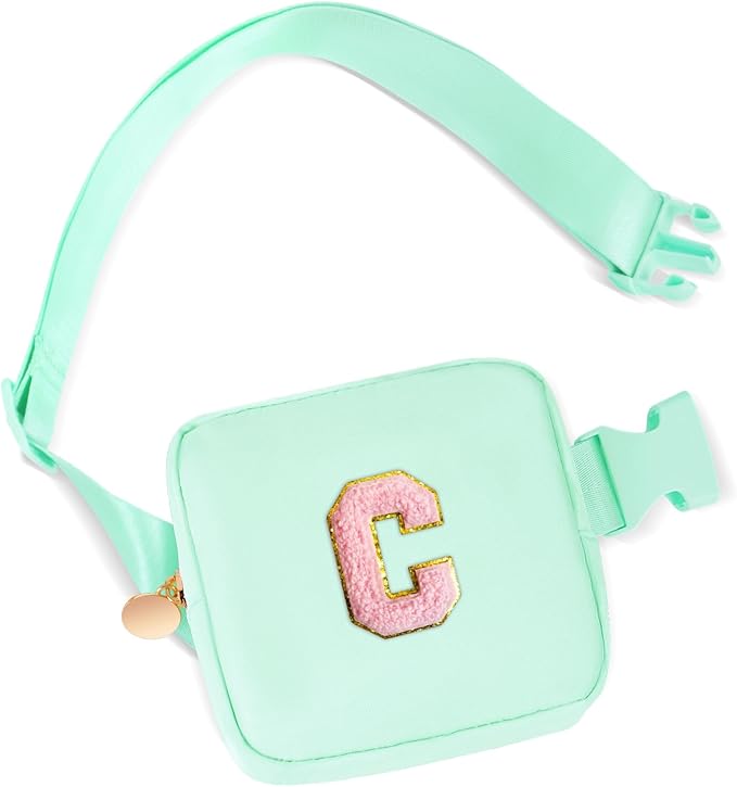 Mini Belt Bag Fanny Pack with Initials Letter Patch Small Crossbody Bags Cute Stuff Birthday Gifts for Teenager Girls Trendy Stuff for Teens - Light Green,C