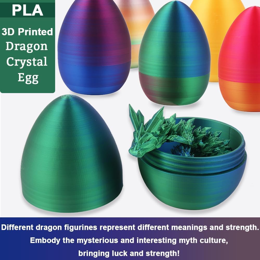 3D Printed Dragon Egg, 3D Dragon Eggs with Dragon Inside, Articulated Crystal Dragon Fidget Toy for Autism/ADHD, Home Decor Executive Desk Dragon Toys for Kids Adults (Red Blue Green)