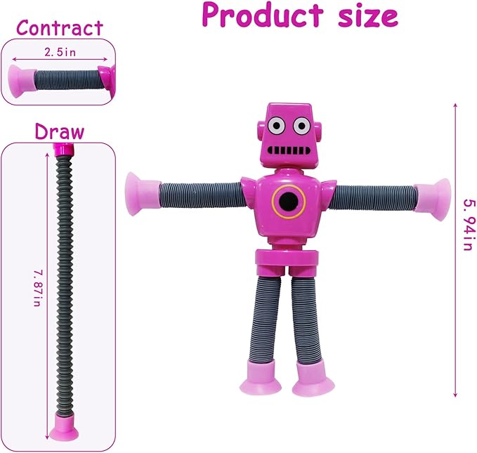 16 PCS Suction Cup Robot Toy,Shape Changing Telescopic Pop Tubes Autism Sensory Toy Kids Girls Boys Toddlers Adult,Funny Robot Action Figure Bendable Fidget Toy Gift Birthday Party Favors Christmas