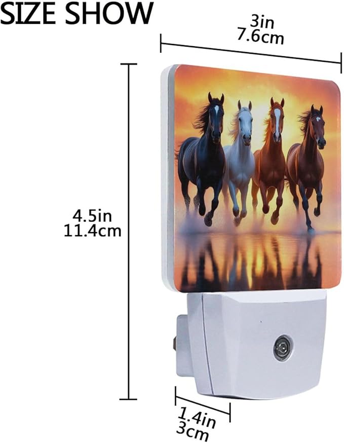 Aslsiy Night Light for Kids Horses Running Sunset Sky Plug in Wall Lamp LED Dusk to Dawn Sensor Energy Saving Nightlight for Boys Girls Men Women