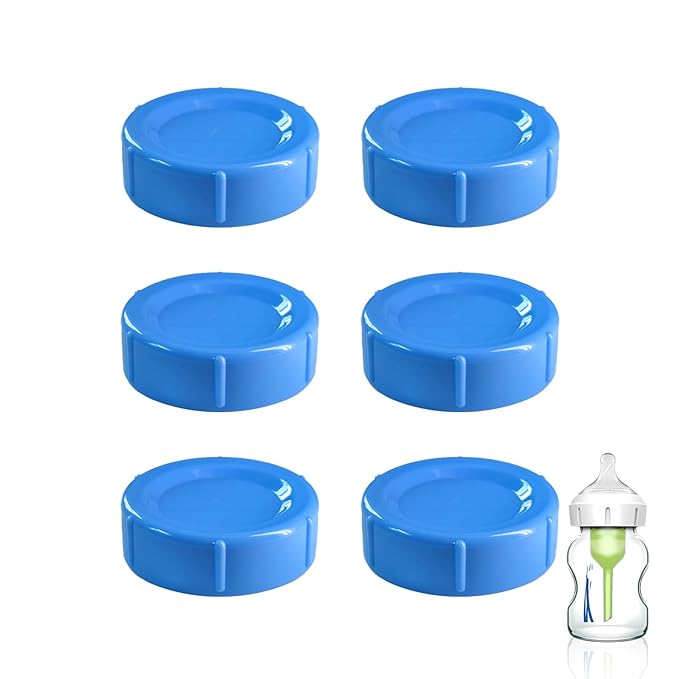 6pcs Wide Bottle Caps Compatible for Wide-Neck Natural Flow Dr Brown Bottles,BPA Free Travel and Storage Baby Bottle Lids Replacement Parts with Sealing Gasket for Baby Bottles Accessory (Blue)