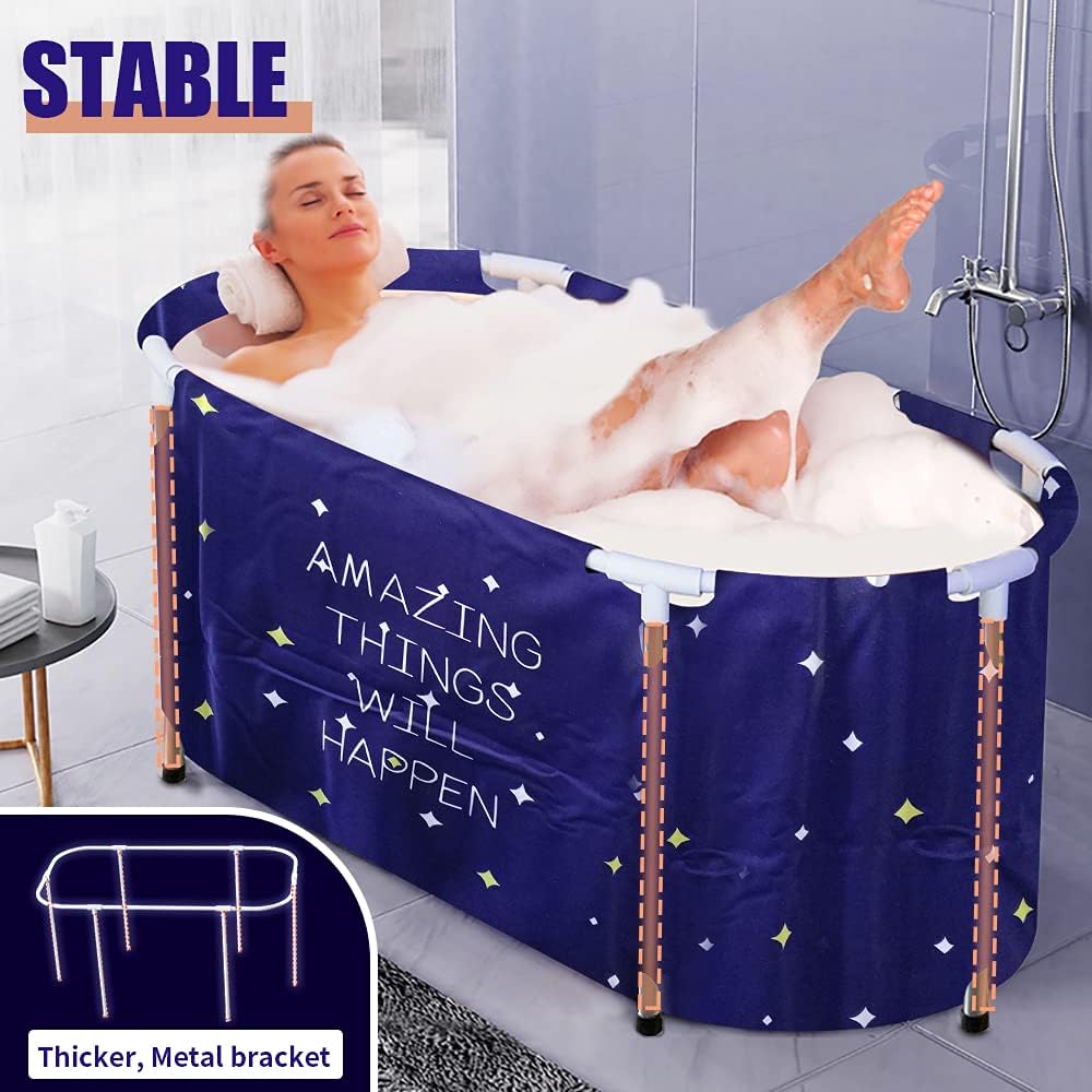 BESTHLS Portable Bathtub for Adult, Foldable Bathtub Portable Soaking Bath Tub,Eco-Friendly Bathing Tub for Shower Stall (Large Blue Sky)