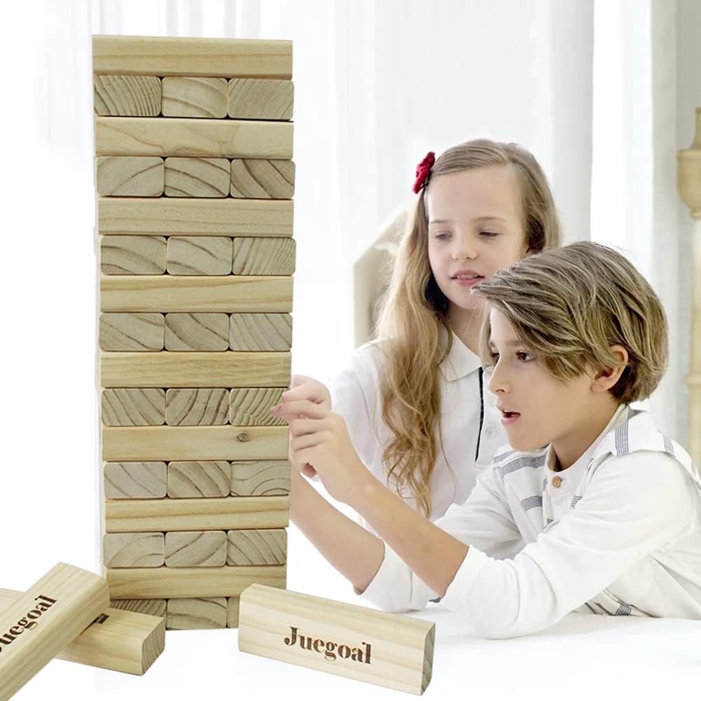 Juegoal 54 Piece Giant Tumble Tower, Wooden Block Game with Gameboard, Canvas Bag for Outdoor Yard Playing,6.9 x 6.9 x 24 Inches