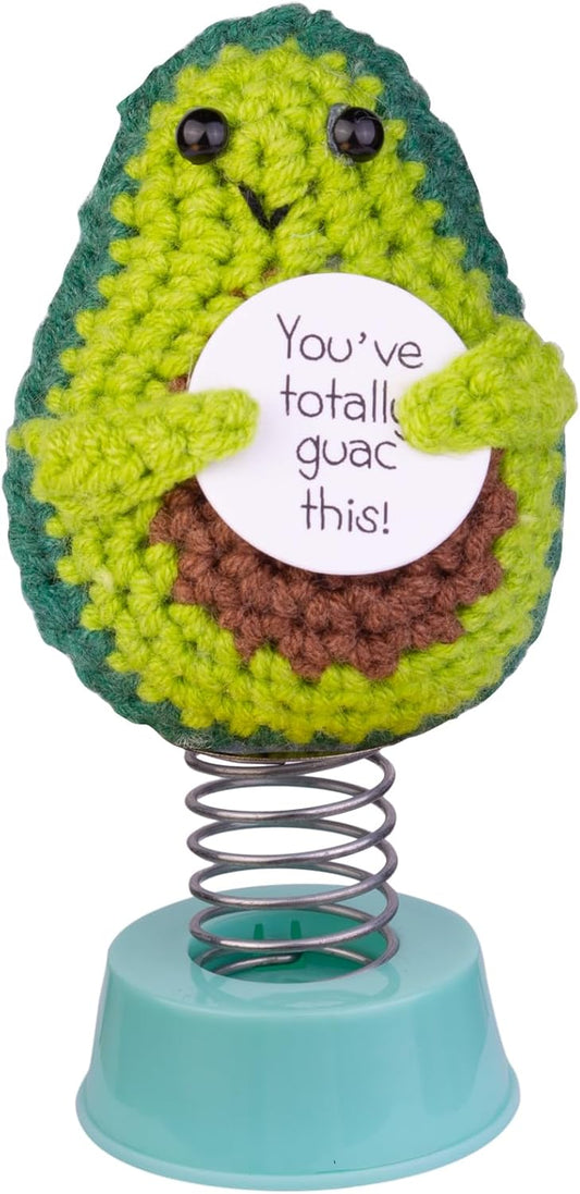 Funny Positive Shaking Avocado Knitting Doll, Handmade Emotional Support Crochet Avocado Car Ornament Gift with Base for Car Interior Home Office Desk Decoration, Dark Avocado