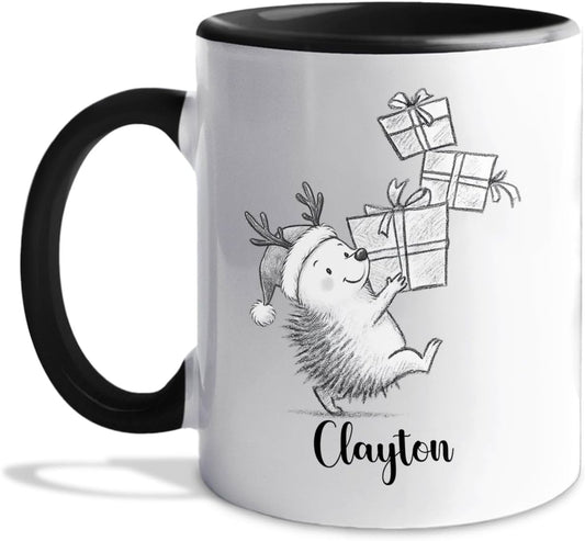 Hedgehog White Ceramic Coffee Mug, Personalized Hedgehog Accent Coffee Cup Gift For Dad Mom Daughter Son Kids, Funny Animal Travel Mug 11 Oz 15 Oz, Custom Name Hedgehogs Teacup Gift For Birthday Xmas