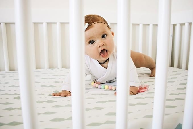 Ely's & Co. Pack N Play Fitted Playard Sheets - Breathable 100% Jersey Knit Cotton - Unisex Mini Crib Mattress Cover - Grey Sage Diamond - 2 Pack Set