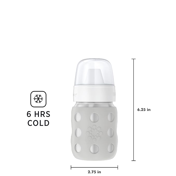 Lifefactory 8-Ounce Stainless-Steel Vacuum-Insulated Wide-Neck Baby Bottle with Hard Sippy, Stone Gray, LS2221WCG4