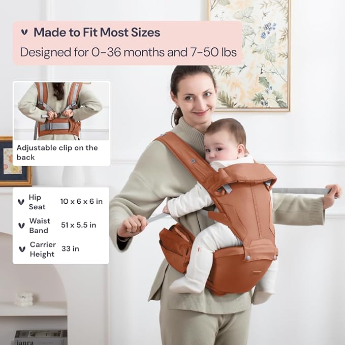BabbleRoo Grow Carrier – Safety-Certified 6-in-1 Baby Carrier with Hip Seat, Ergonomic & Adjustable Toddler Carrier 7-50 lbs with Hip Support, Hood for Sun Protection, Newborn to Toddler,Kangaroo Rose