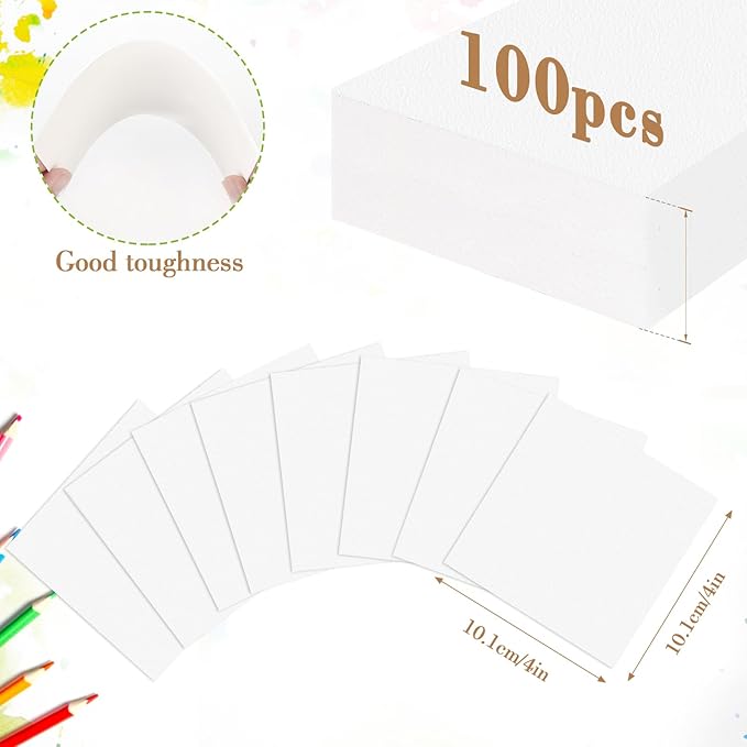 100PCS 4x4 Watercolor Paper Bulk, 140lb/300g Cold Press Thick Water Color Paper Pad for Kid Child Adult, White Art Paper for Drawing Painting Markers Gouache, Textured Cotton Paper Sheets