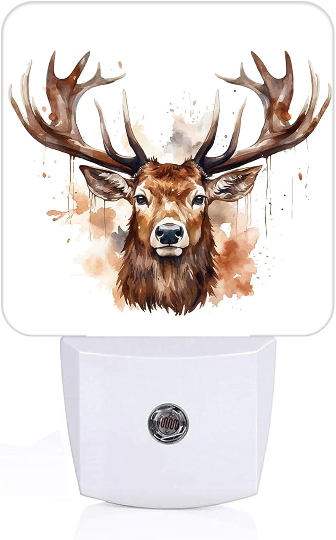 Watercolor Forest Deer Night Light,Plug-in Nightlights Auto Sensor Night Lamp Dusk-to-Dawn Lamp Home Decor for Nursery Children Girls Boys