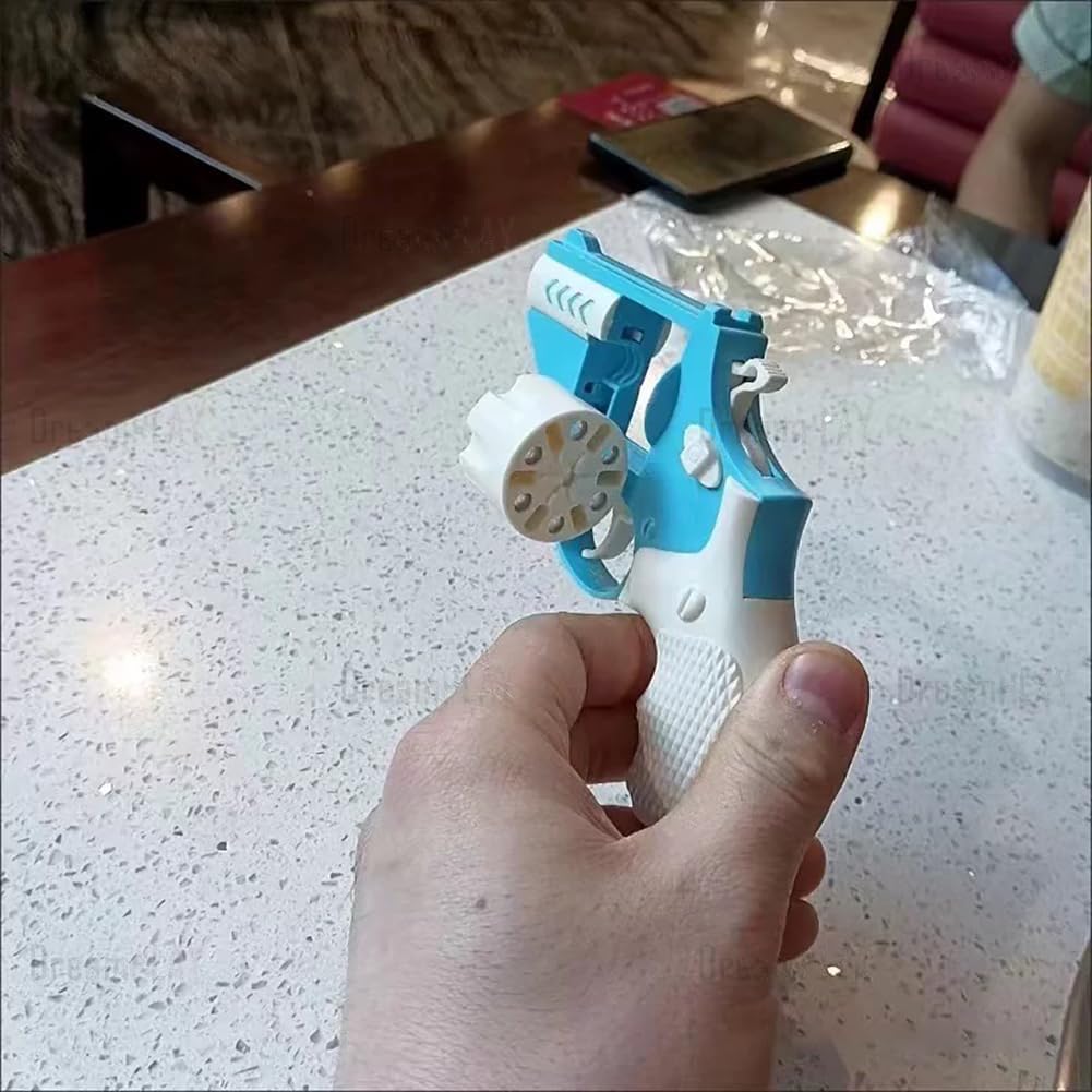 Fidget Toy Revolver Gun, 3D Plastic Mini Revolver Fidget Gun Toy Adults Slider, Gravity Gun Toy Nice Gifts for Kids Adults Suitable for Relieving ADHD, Anxiety (Blue)