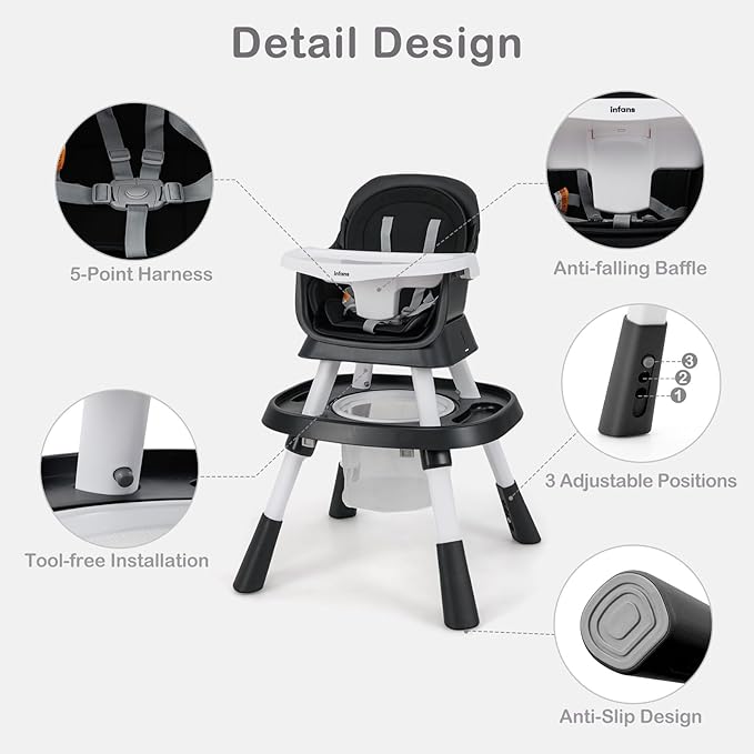 INFANS 9 in 1 High Chair, Convertible Baby Highchair for Babies and Toddlers, Table and Chair Set Building Block Infant Dining Booster Seat, Kids Stool with Activity Children Play Kitchen(Black)