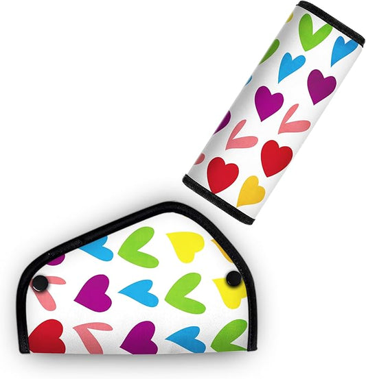 Kid'S Seat Belt Cover Pad, Neck & Abdomen Cushion For Children- Soft And Breathable Straps Cover Support For Booster Seat, Strollers, And High Chairs | Hypoallergenic Travel Accessory, Colorful Heart