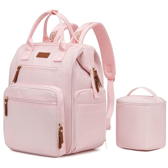 Breast Pump Bag for Spectra & Work with 14 inch Laptop Sleeve - Convertible Large Diaper Bag Backpack with Cooler Storage for Travel, Pink