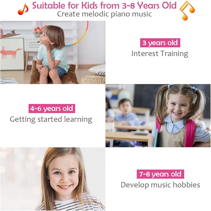 HONEY JOY Classical Kids Piano, 30-Key Mini Grand Piano with Music Stand and Bench, Wooden Musical Instrument Toy w/Lid & Music Rack, Gift for Boys Girls Ages 3+ (Pink)