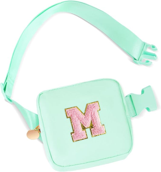 Mini Belt Bag Fanny Pack with Initials Letter Patch Small Crossbody Bags Cute Stuff Birthday Gifts for Teenager Girls Trendy Stuff for Teens - Light Green,M
