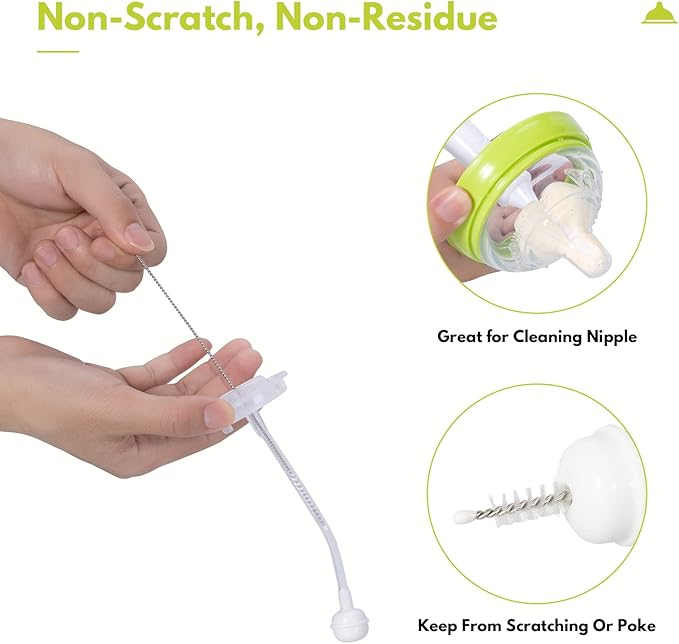 8 Pcs Sponge Nipple Bottle Brushes, Baby Bottle Brush with 3 Pcs Nipple Cleaner, 3 Pcs Replacement Heads and 2 Pcs Straw Brushes, White