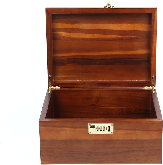 Large Wooden Storage Box with Combination Lock, 12.5 IN Acacia Wood Keepsake Box with Lid for Storage Trinkets, Jewelry, Card, Photo, Wooden Lock Decortive Case for Home -WB005-X Large