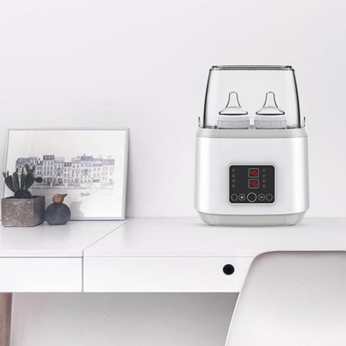 Baby Bottle Warmer ＆ Steriliser Temperature Adjustable Portable Bottle Warmer Remote Control Baby Food Heater with LCD Display for Breastmilk or Formula, Grey