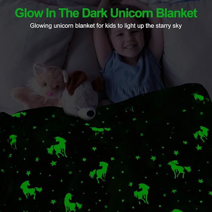 Unicorn Glow in The Dark Blanket, Unicorn Blanket for Girls/Kids, Unicorns Gifts for Girls Age 3-12, Toddler Blanket for Kids, Soft Fleece Blanket Throw Birthday Gift 40"x60"