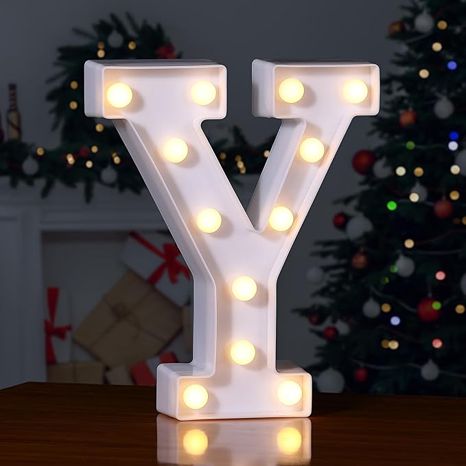 Foaky LED Letter Lights Sign Marquee Light Up Letters Sign for Night Light Wedding/Birthday Party Battery Powered Christmas Lamp Home Bar Decoration(Y)