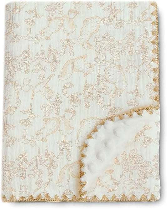 Baby Swaddel Blanket Cotton Muslin Thick Bath Towel Dotted Backing Double Layer Receiving Blanket 40"x40" (Forest Rabbit)
