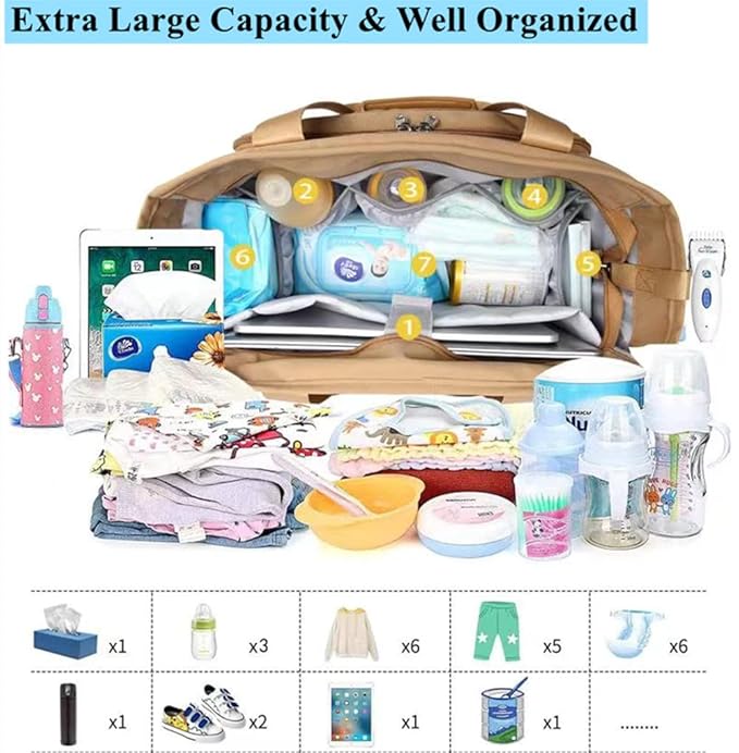 Diaper Bag Tote for Women, Travel Diaper Bag with Insulated Pocket for Toddler & Newborn. Baby Bag with 15.6 Inch Laptop Compartment (Light Brown)