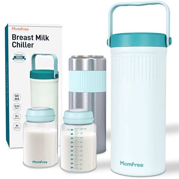22oz Portable Breast Milk Cooler for Breastmilk Storage, Liquid Gold Saver 360° Cooling Keeps Milk Fresh for 24 Hours, Larger Capacity Breastmilk Chiller with 2pcs Bottles for Outdoor Mom