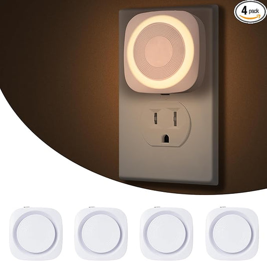 LED Night Lights Plug into Wall, Indirect Soft Dimmable Night Light with Dust to Dawn Sensor, Warm Nightlight for Bedroom,Bathroom,Kitchen,Stairs,Hallway,Travel, 4 Packs, Warm White