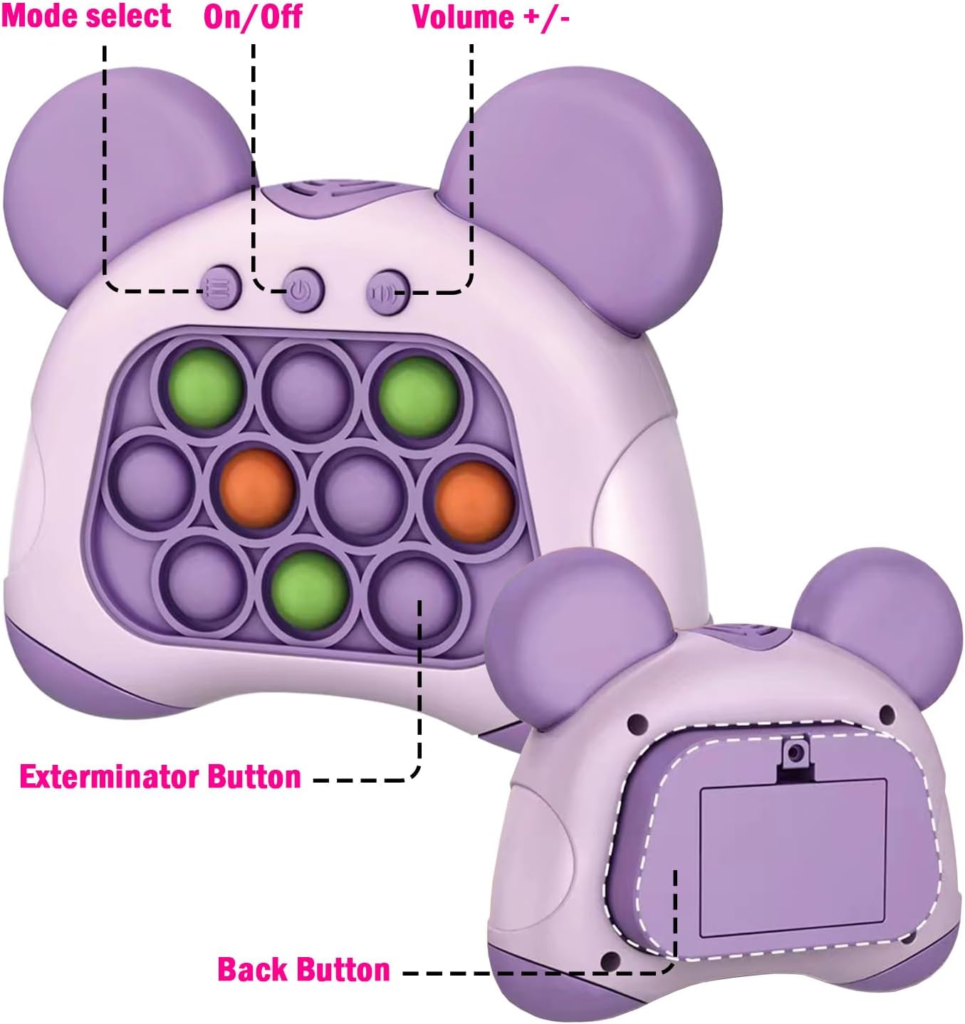 Fast Push Bubble Game for Kids & Adults, Quick Push Pop Toys with Sound & Light, Pop Sensory Fidget Toy for Kids 8-12, Brithday for 5 6 7 8 9 & Up Boys Girls (Bear-Purple)