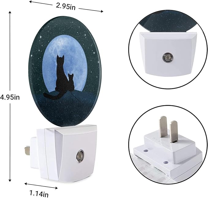 EKOBLA Black Cat Night Lights Plug into Wall Cute Cat and Mouse Sit on The Moon Galaxy Stars LED Dusk to Dawn Plug-in Nightlights Auto Sensor for Home Indoor Boys Girls Bedroom Bathroom