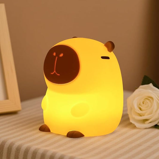 Capybara Night Light, Cute Squishy Silicone Night Light for Kids, Long-Lasting Rechargeable, Tap to Adjust Brightness, Safe Capybara Gifts for Bedroom Nursery, Capybara Lamp