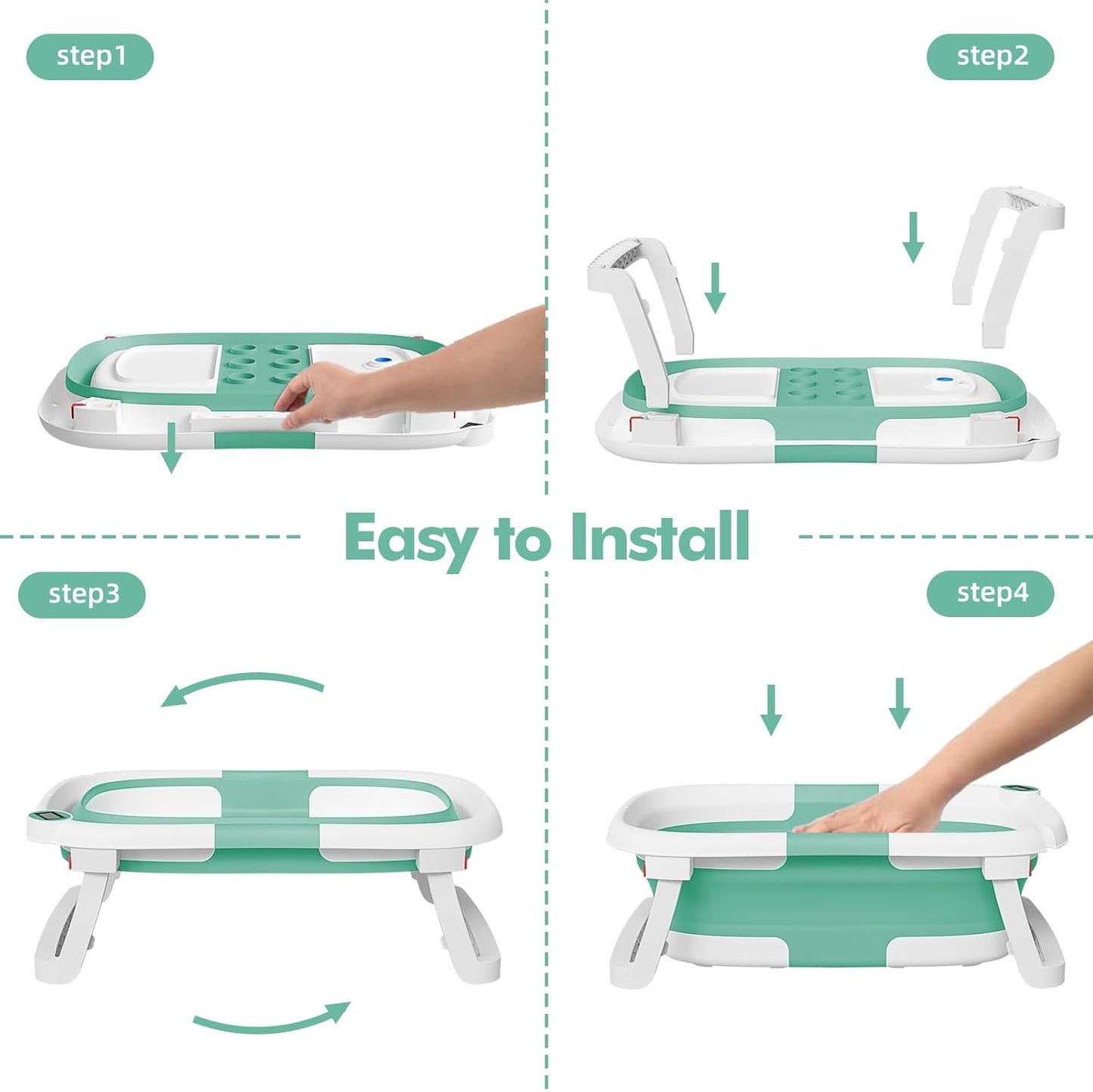 Collapsible Baby Bathtub,Baby Bath Tub with Soft Cushion & Thermometer,Baby Bathtub Newborn to Toddler 0-36 Months,Portable Travel Baby Tub