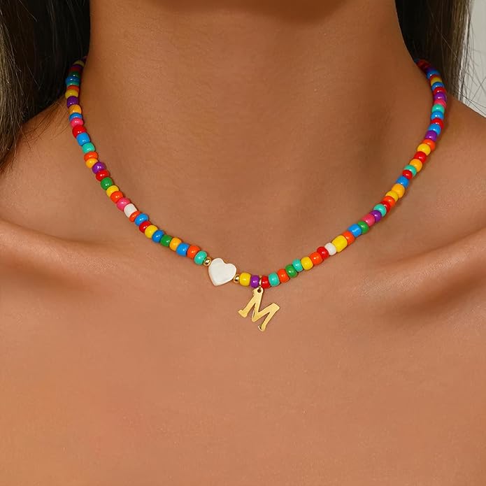 Colorful Initial Necklaces for Girls Women Kids - Teen Girls Gifts Trendy Beaded Initial Necklace Dainty Letter Gifts Choker Necklace for Girl Jewelry