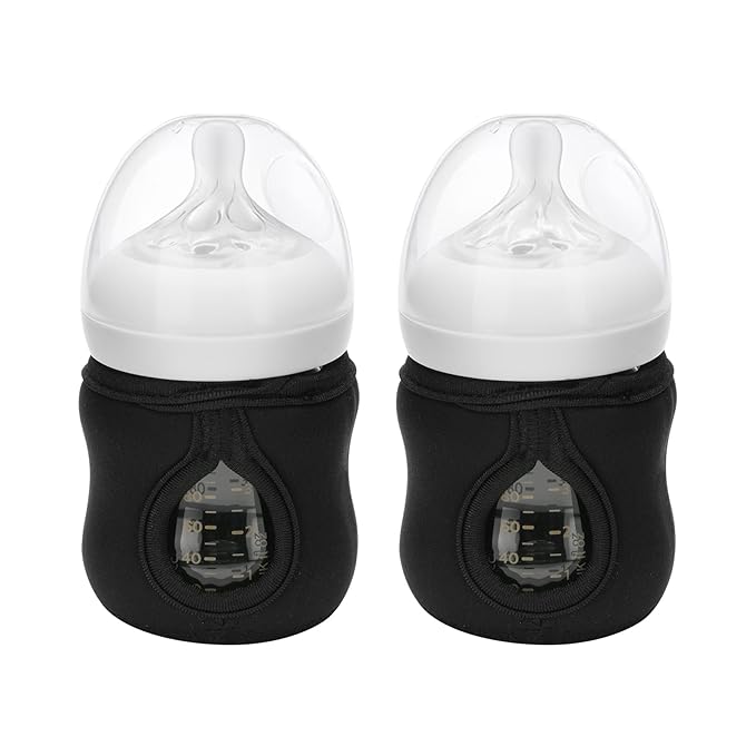 Beautyflier 4oz Glass Baby Bottle Sleeve Covers, Reusable Insulator, Heat/Cold Retention Neoprene Holder for Philips Avent (Black, 2PCS)