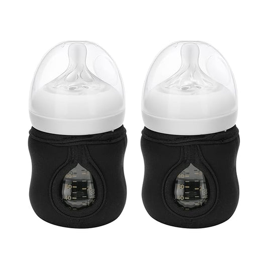 Beautyflier 4oz Glass Baby Bottle Sleeve Covers, Reusable Insulator, Heat/Cold Retention Neoprene Holder for Philips Avent (Black, 2PCS)