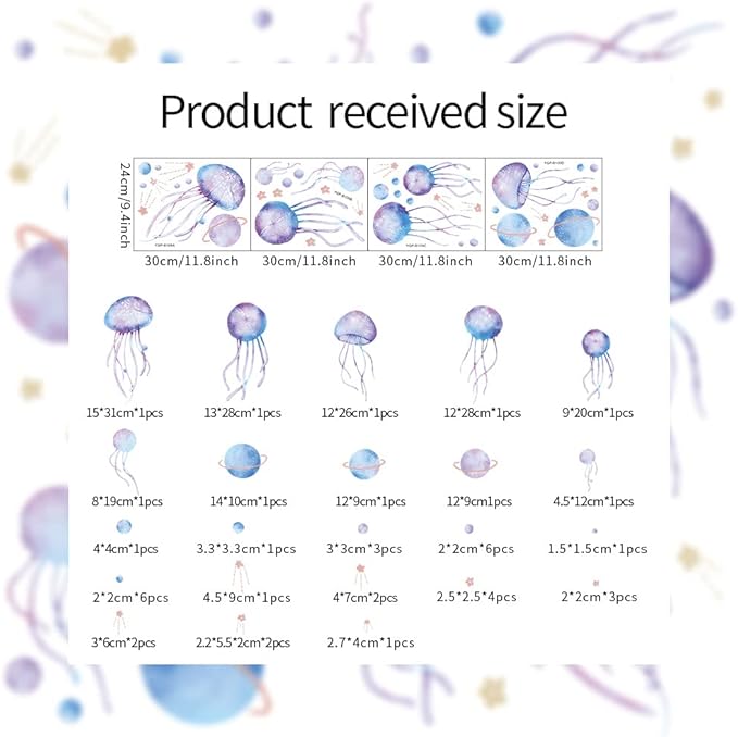 4 Sheets Starry Sky Jellyfish Wall Sticker Glow in The Dark Wall Stickers Planet Blue Luminous Wall Decals DIY Peel Stick Art Decor for Walls Ceiling Kids Bedroom Living Room Nursery Girls and Boys (Blue)
