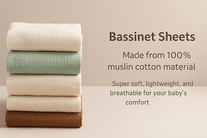 Bassinet Sheets 33x17 Inches 2 Pack Light Brown & Beige Neutral Bassinet Sheets Boy/Girl, Soft Fitted Bassinet Sheet for Oval & Rectangle Mattress, Stay Snug Design, Gentle, Breathable