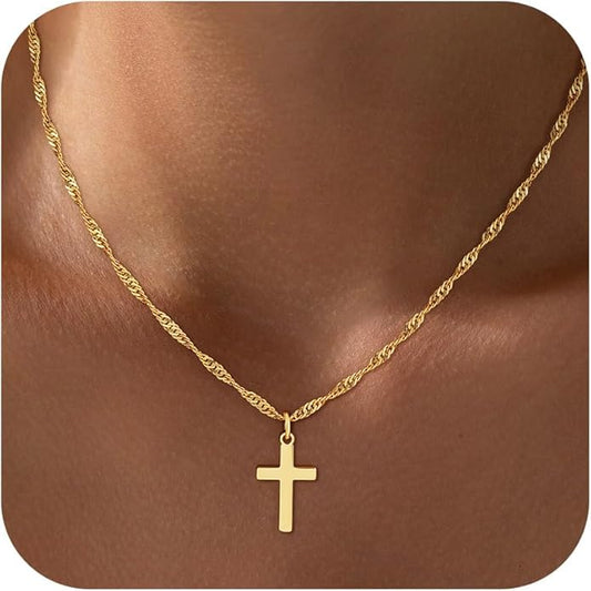 Cross Necklace for Women Trendy - Dainty 18K Real Gold Plated Minimalist Cross Necklace Non Tarnish Waterproof Trendy Cute Simple Small Necklaces Easter Christian Religious Faith Jewelry Gifts