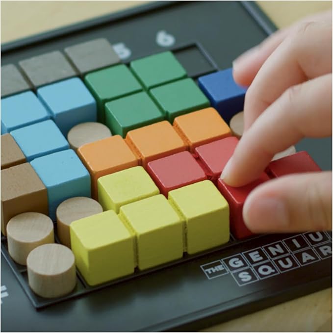 The Genius Square from The Happy Puzzle Company – Game of The Year Award Winner, 60000+ Solutions STEM Puzzle Game. Roll Dice, Race Your Opponent to Fill Grid with Different Shapes!