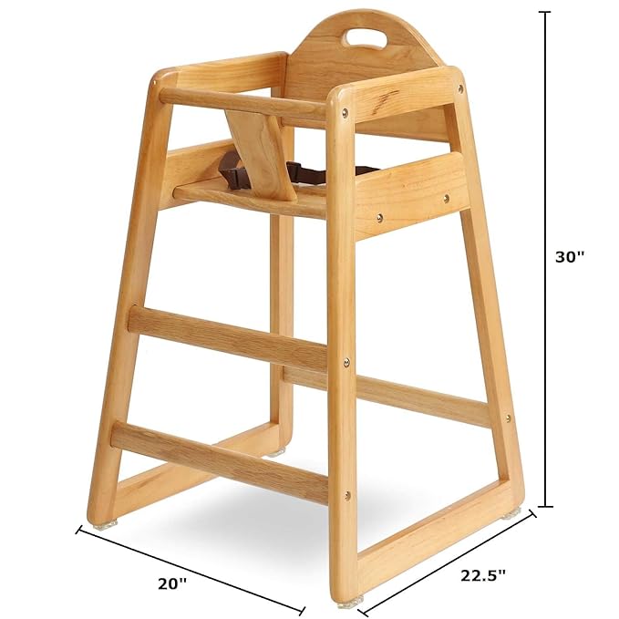 Wooden High Chair for Baby & Toddler – Restaurant-Style Stackable HighChair with Commercial Grade Solid Wood for Dining Table & Kitchen – Compact & Portable Design for Home & Restaurant Use -Natural