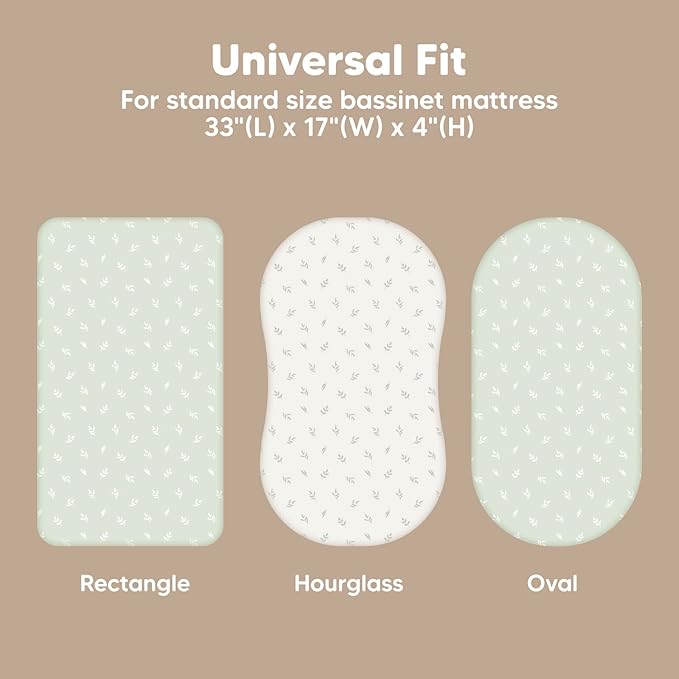 2-Pack Organic Bassinet Sheets for Girls, Boys - 100% Cotton Bassinet Mattress Sheets Compatible with Halo Bassinest Swivel Sleeper, Graco, Baby Delight, Chicco, Unisex Fitted Bassinet Sheets (Herb)