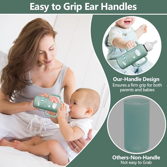 2 Pack Silicone Sleeves for Dr Brown's Glass Bottles, Drop Protection Bottle Sleeves with Handles, Anti Breakage Baby Bottle Holder Compatible with Dr. Brown's Newborn Glass Bottles,8 oz