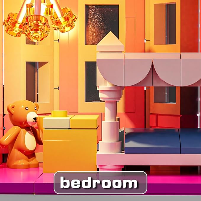 1349PCS Pink Palace House Building Set, Halloween Haunted House Blocks Toy, with Lights Christmas for Teens Girls 12+ ，Halloween House Kit for Kids Adults