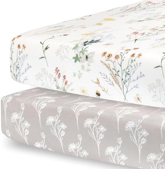 Pobibaby - 2 Pack PremiAum Fitted Baby Girl Crib Sheets for Standard Mattress - Ultra-Soft Jersey Knit, Safe and Snug, and Stylish Floral Crib Sheet (Wildflower)