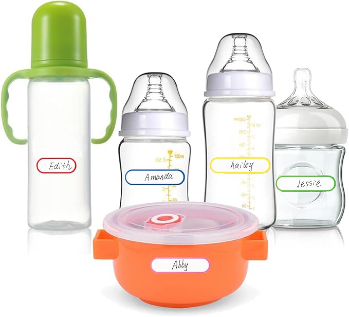 Baby Bottle Labels for Daycare, 128 PCS Waterproof Name Labels for Kids Stuff School Supplies, Self Laminating, Dishwasher Safe, Name Stickers for Sippy Cup, Plastic Water Bottle, Day Care Essentials
