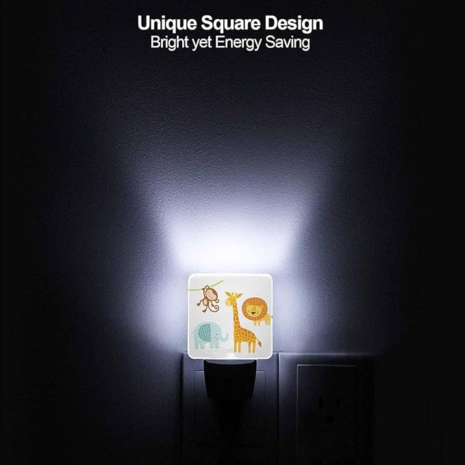 LED Night Light,Cute Jungle Animal LED Night Light Plug into Wall with Dusk to Dawn Light Sensor White Energy Efficient Nightlight for Bedroom Bathroom Hallway Living Room Kitchen