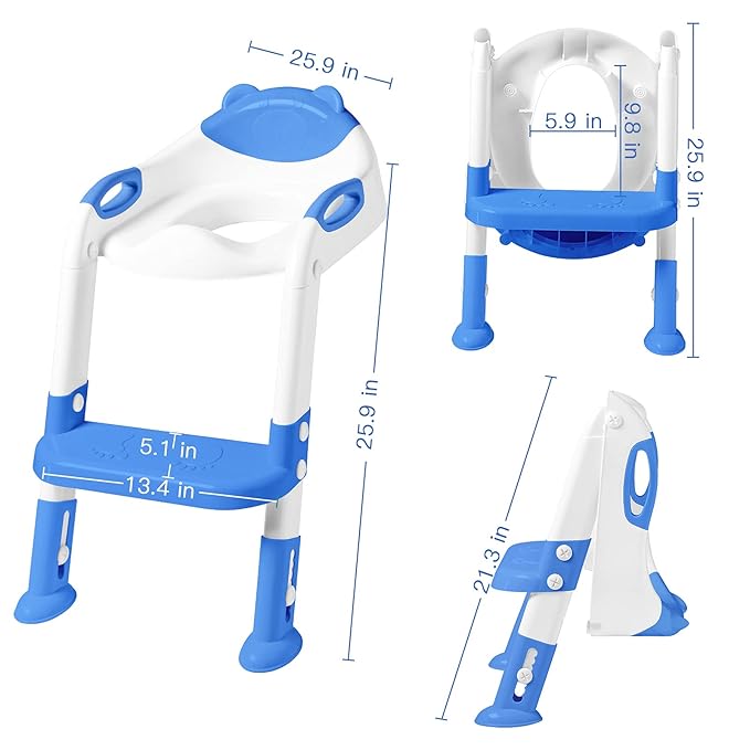 Potty Training Seat with Step Stool Ladder, SKYROKU Potty Training Toilet for Kids Boys Girls Toddlers - Comfortable Safe Potty Seat with Anti-Slip Pads Ladder Navy Blue