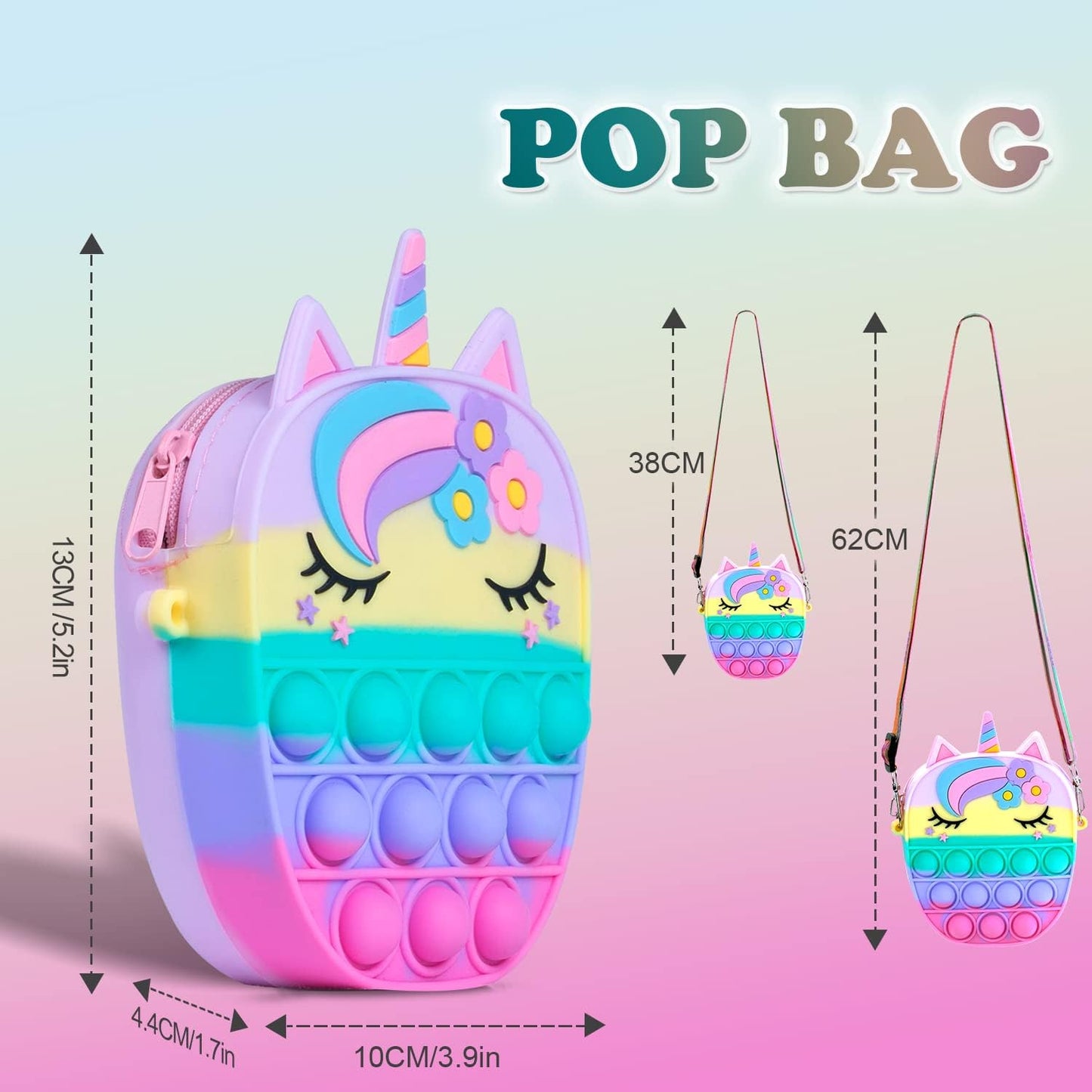 Pop Bag it, Fidget Bag, Pop Purse for Girl and Women Pop Bag with Unicorn Pop Toy, Anti Stress Silicone Poppet Bag Fidget Shoulder Bag, Best Gifts