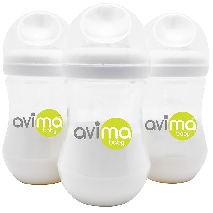 Avima Baby 9 oz Anti Colic Baby Bottles for Breastfed Babies - Medium Flow Nipples, Wide Neck Bottle, BPA Free - 3-6 Months, Stage 2 (Set of 3)